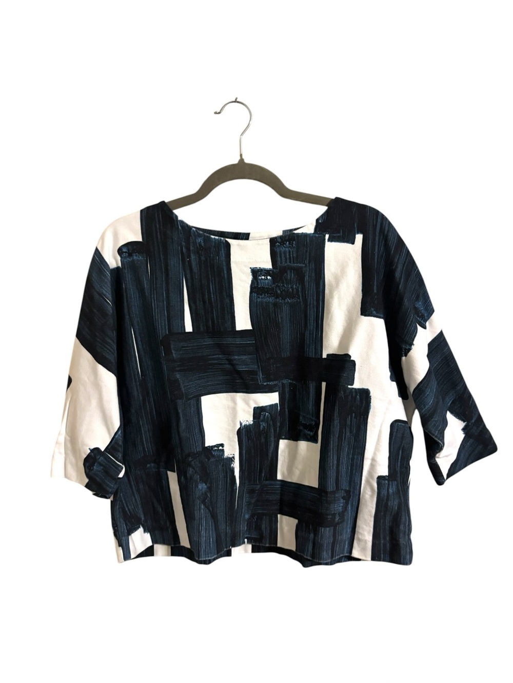 Poetry Organic Cotton Blue Black Brushstroke Cropped Boxy Top Size 12